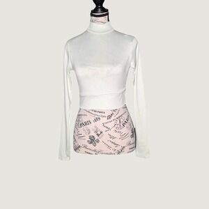 No Comment NY LA Green Mock Neck Crop Top Women's XL Long Sleeve Stretch NWT
